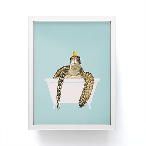 Big Nose Work Sea Turtle in Bathtub Framed Mini Art Print