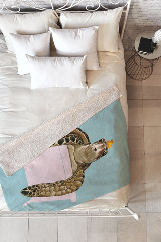 Big Nose Work Sea Turtle in Bathtub Fleece Throw Blanket