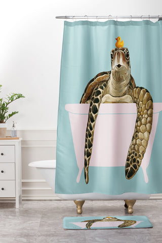 Big Nose Work Sea Turtle in Bathtub Shower Curtain And Mat