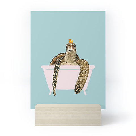 Big Nose Work Sea Turtle in Bathtub Mini Art Print