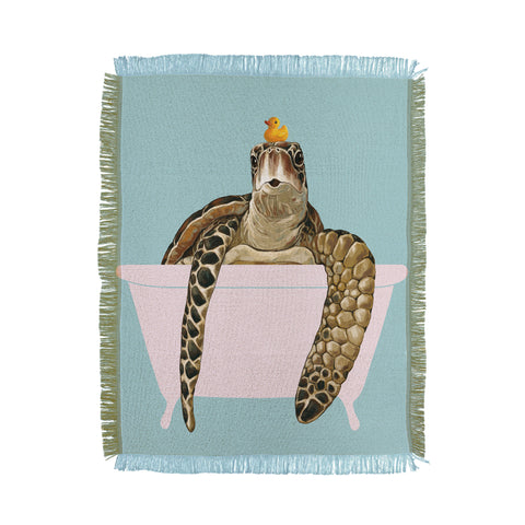 Big Nose Work Sea Turtle in Bathtub Throw Blanket