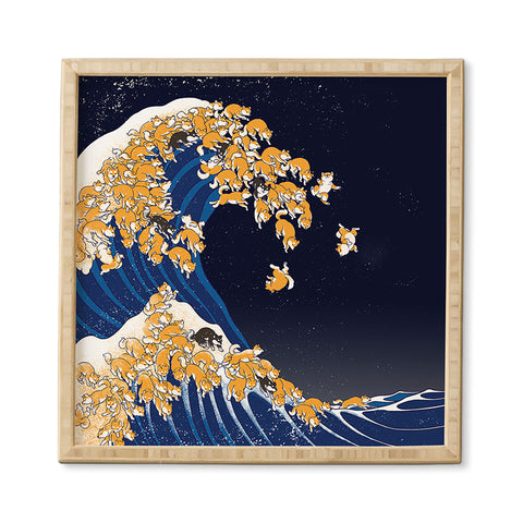 Big Nose Work Shiba Inu Great Wave at Night Framed Wall Art