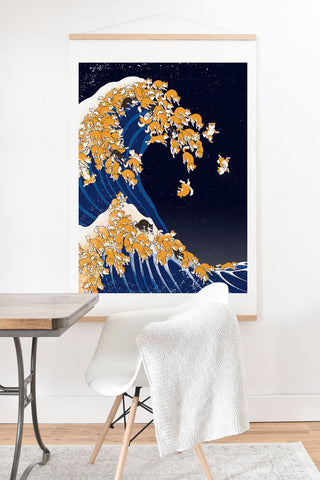 Big Nose Work Shiba Inu Great Wave at Night Art Print And Hanger