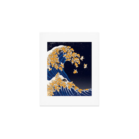 Big Nose Work Shiba Inu Great Wave at Night Art Print