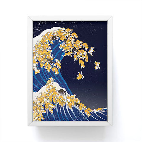 Big Nose Work Shiba Inu Great Wave at Night Framed Mini Art Print