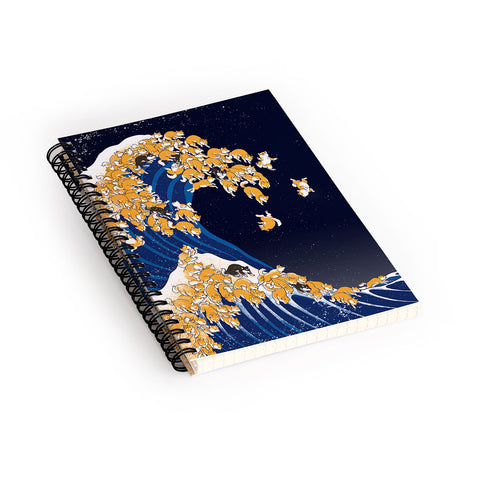 Big Nose Work Shiba Inu Great Wave at Night Spiral Notebook
