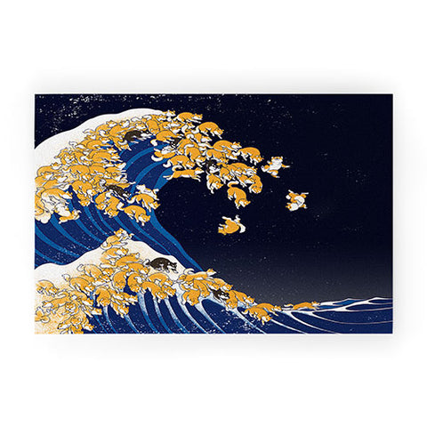 Big Nose Work Shiba Inu Great Wave at Night Welcome Mat
