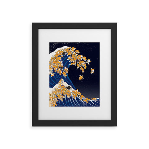 Big Nose Work Shiba Inu Great Wave at Night Framed Art Print