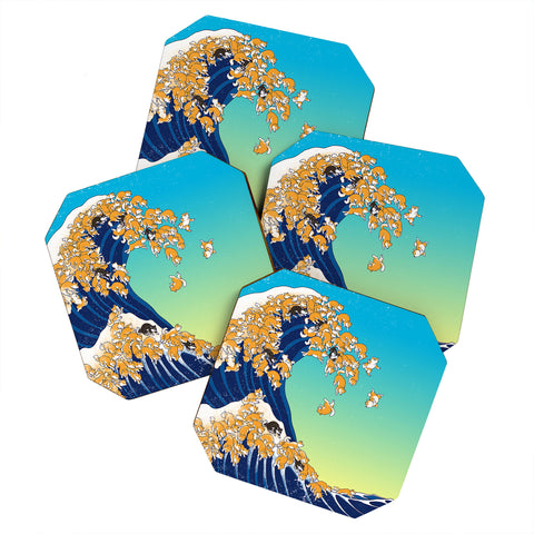 Big Nose Work Shiba Inu Great Waves Coaster Set