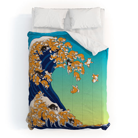 Big Nose Work Shiba Inu Great Waves Comforter