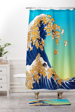 Big Nose Work Shiba Inu Great Waves Shower Curtain And Mat