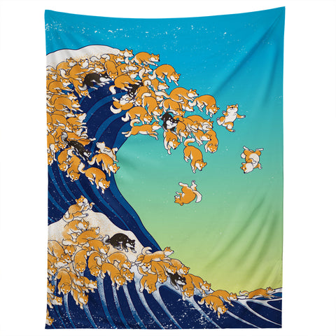 Big Nose Work Shiba Inu Great Waves Tapestry
