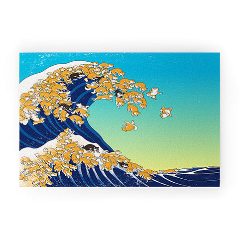 Big Nose Work Shiba Inu Great Waves Welcome Mat