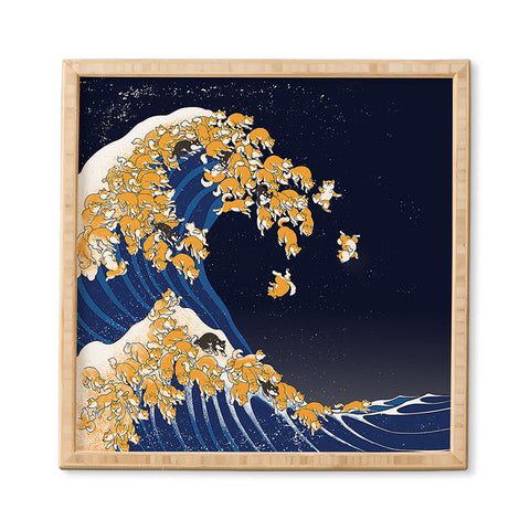Big Nose Work Shiba Inu The Great Wave in Night Framed Wall Art