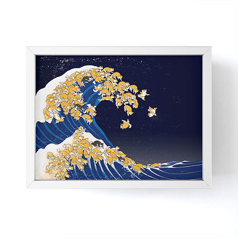 Big Nose Work Shiba Inu The Great Wave in Night Framed Mini Art Print