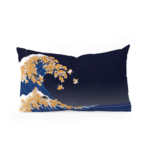 Big Nose Work Shiba Inu The Great Wave in Night Oblong Throw Pillow
