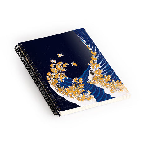 Big Nose Work Shiba Inu The Great Wave in Night Spiral Notebook