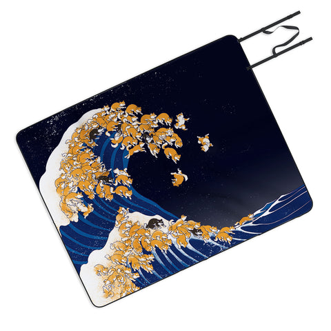 Big Nose Work Shiba Inu The Great Wave in Night Picnic Blanket