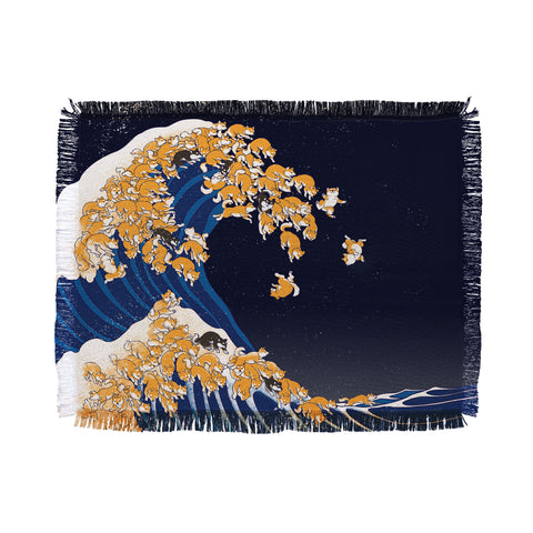 Big Nose Work Shiba Inu The Great Wave in Night Throw Blanket