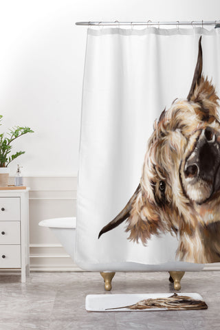 Big Nose Work Sneaky Highland Cow Shower Curtain And Mat