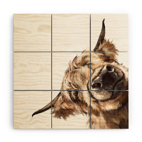 Big Nose Work Sneaky Highland Cow Wood Wall Mural
