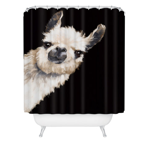 Big Nose Work Sneaky Llama Black Shower Curtain
