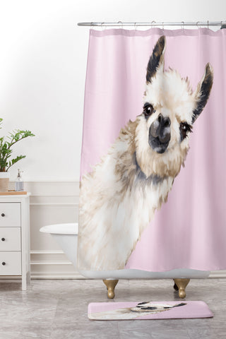 Big Nose Work Sneaky Llama Pink Shower Curtain And Mat