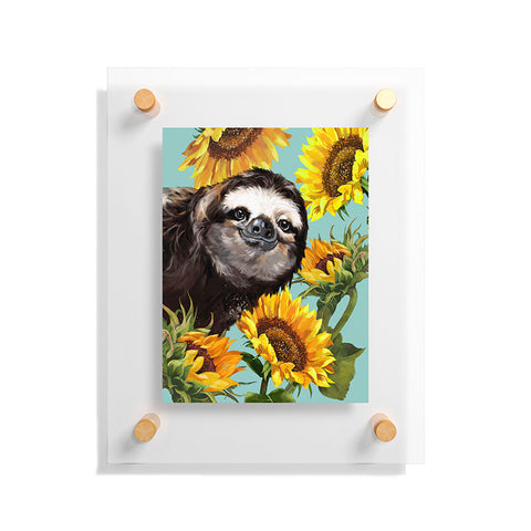 Big Nose Work Sneaky Sloth with Sunflowers Floating Acrylic Print