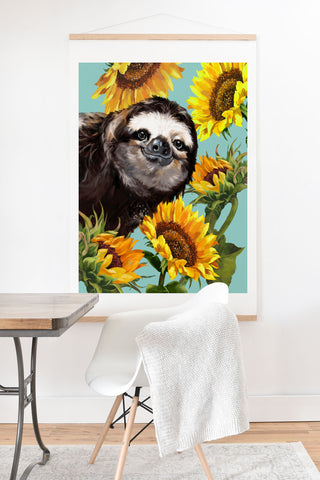 Big Nose Work Sneaky Sloth with Sunflowers Art Print And Hanger