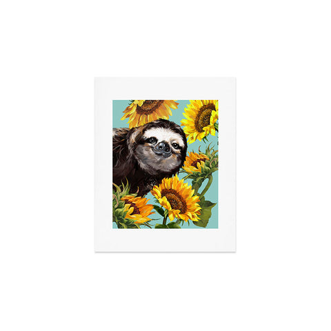 Big Nose Work Sneaky Sloth with Sunflowers Art Print