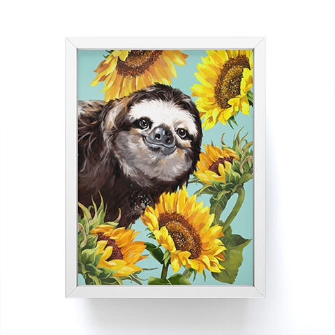 Big Nose Work Sneaky Sloth with Sunflowers Framed Mini Art Print
