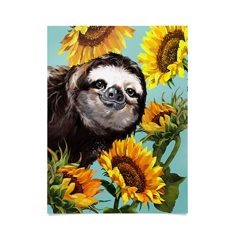 Big Nose Work Sneaky Sloth with Sunflowers Poster