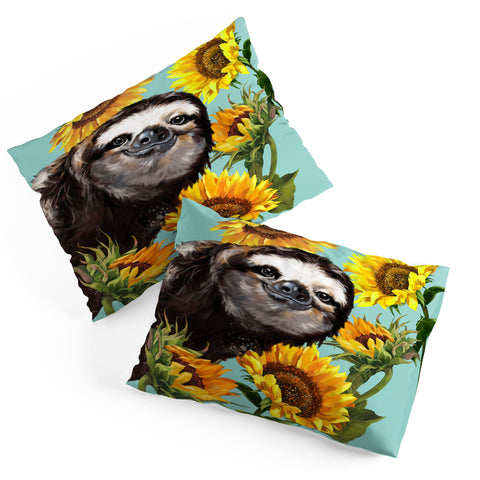 Big Nose Work Sneaky Sloth with Sunflowers Pillow Shams