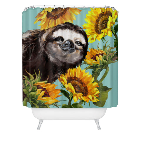 Big Nose Work Sneaky Sloth with Sunflowers Shower Curtain
