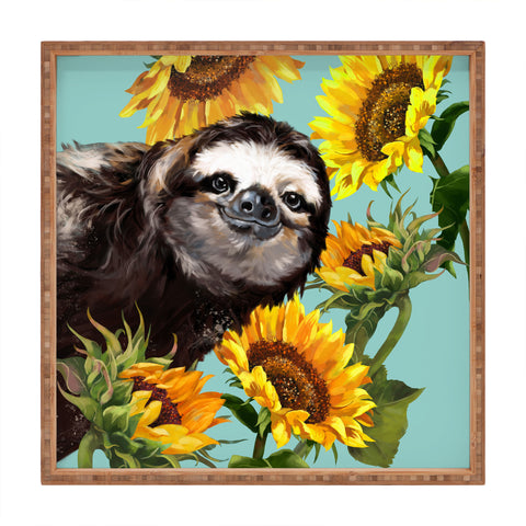 Big Nose Work Sneaky Sloth with Sunflowers Square Tray