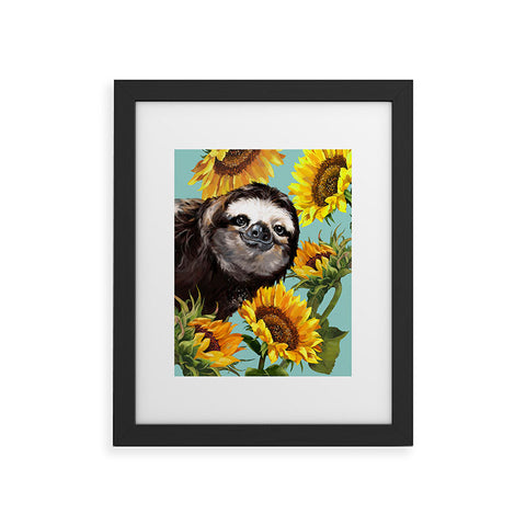 Big Nose Work Sneaky Sloth with Sunflowers Framed Art Print