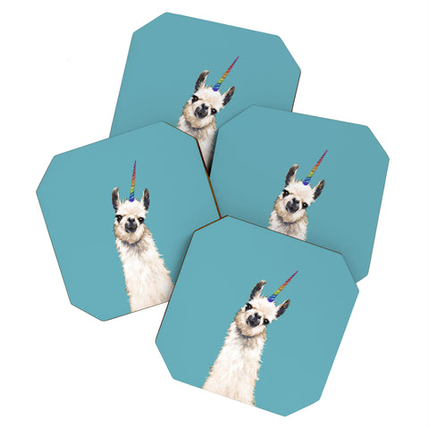 Big Nose Work Unicorn Llama in Blue Coaster Set