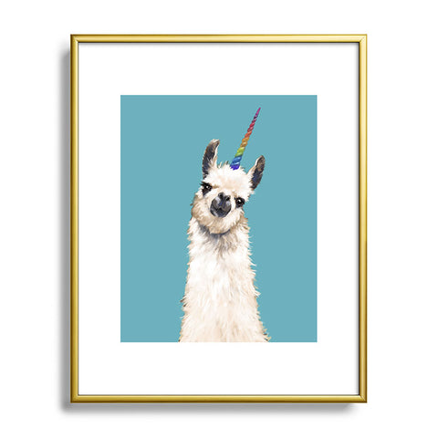 Big Nose Work Unicorn Llama in Blue Metal Framed Art Print