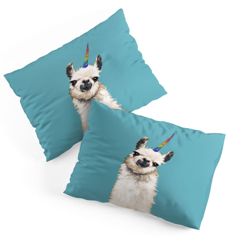 Big Nose Work Unicorn Llama in Blue Pillow Shams