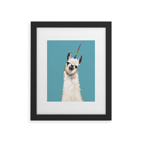 Big Nose Work Unicorn Llama in Blue Framed Art Print