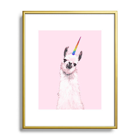 Big Nose Work Unicorn Llama in Pink Metal Framed Art Print