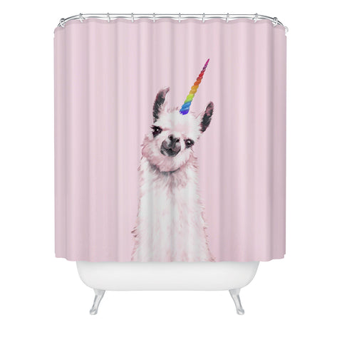 Big Nose Work Unicorn Llama in Pink Shower Curtain