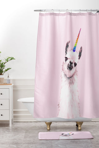 Big Nose Work Unicorn Llama in Pink Shower Curtain And Mat