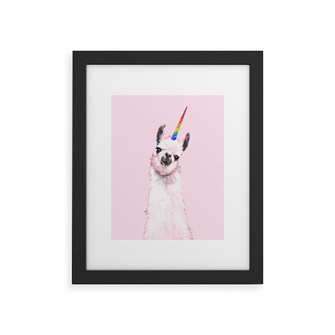 Big Nose Work Unicorn Llama in Pink Framed Art Print