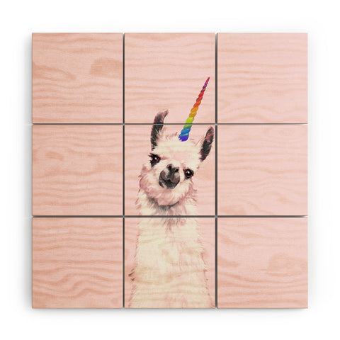 Big Nose Work Unicorn Llama in Pink Wood Wall Mural