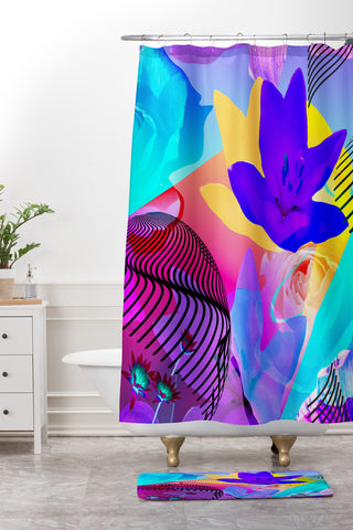 Biljana Kroll Fluorescent Florals Shower Curtain And Mat