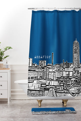 Bird Ave Ann Arbor Navy Shower Curtain And Mat