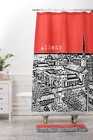 Bird Ave Athens Red Shower Curtain And Mat