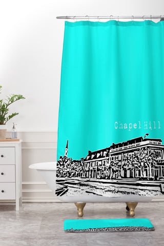 Bird Ave Chapel Hill Aqua Shower Curtain And Mat