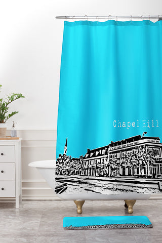 Bird Ave Chapel Hill Blue Shower Curtain And Mat
